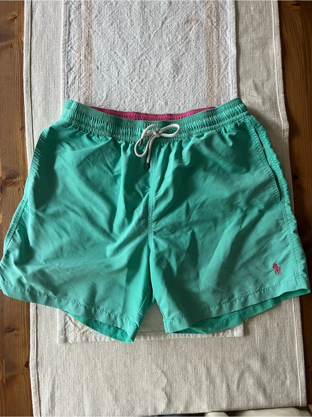 Polo by Ralph Lauren Mint Green Swim Trunks with Pink Logo
